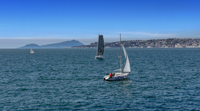 Sailboats in the Gulf of Naples, Italy