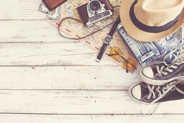 Travel concept on wooden background