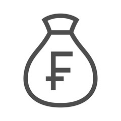 Money bag outline simple design icon.  Swiss franc moneybag icon.