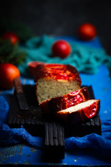 blood orange greek yogurt poppy seed breakfast cake.selective focus