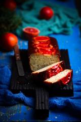 blood orange greek yogurt poppy seed breakfast cake.selective focus