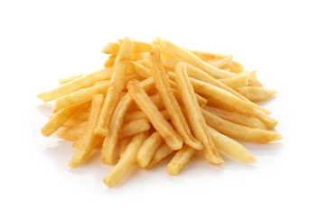 pile of french fries on a white background
