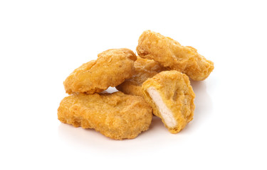 Fried chicken nuggets isolated on white background