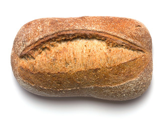 single loaf of fresh baked bread isolated on white background