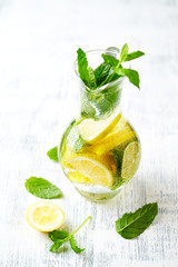 Flavoured Water with Lime, Lemon and Mint Leaves