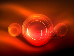 Blurred neon glowing circle, hi-tech modern bubble template, techno glowing glass round shapes or spheres. Geometric abstract background