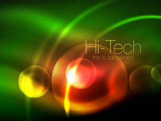 Blurred neon glowing circle, hi-tech modern bubble template, techno glowing glass round shapes or spheres. Geometric abstract background