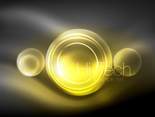 Blurred neon glowing circle, hi-tech modern bubble template, techno glowing glass round shapes or spheres. Geometric abstract background