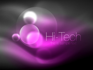 Blurred neon glowing circle, hi-tech modern bubble template, techno glowing glass round shapes or spheres. Geometric abstract background