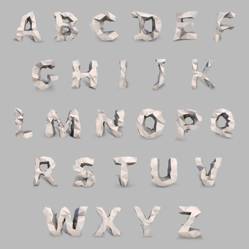 Capital latin  font in low poly style.