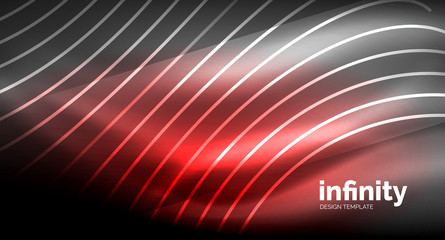 Abstract wave on dark background, shiny glowing neon digital background template