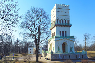 Park in the spring in Pushkin in the suburbs of St. Petersburg