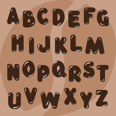Vector English alphabet, drawn in chocolate and coffee style