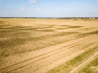 drone image. aerial view of wet cultivated agriculture fields near Jaunpils in Latvia