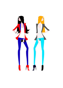 two fashion women red blue jackets clip art preview