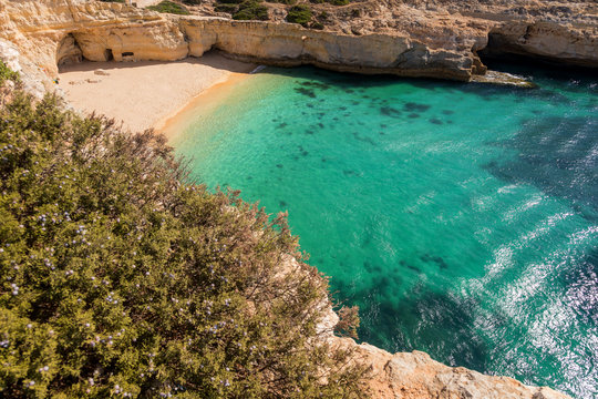 Top view of praia do Carvalho beach, Algarve Portugal