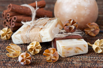 Piece of natural soap with vanilla