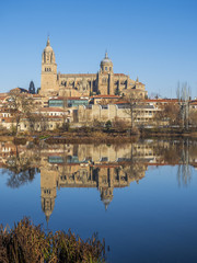 Fototapeta na wymiar cathedral of Salamanca next to the river