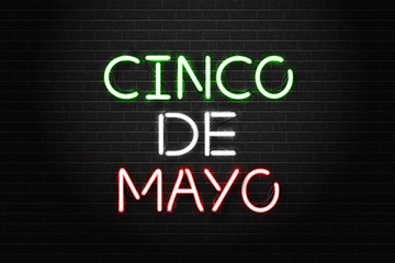 Vector realistic isolated neon sign of Cinco De Mayo lettering logo for decoration and covering on the wall background. Concept of Happy Cinco De Mayo celebration.
