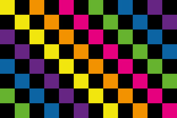background of rainbow colored squares in yellow, orange, pink, green, blue and purple