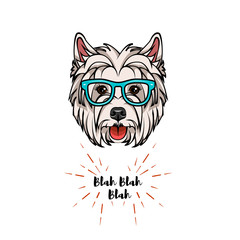 West Highland White Terrier geek. Smart glasses. Clever dog. Vector.