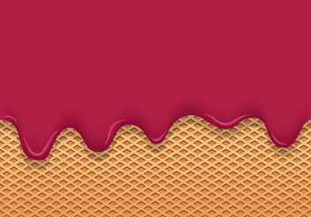 ice cream pink flows through wafer cup and vector texture