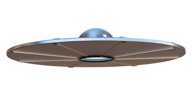 UFO - alien spaceship isolated on white background. 3D rendered illustration.