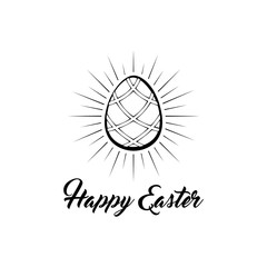 Painted Easter egg. Greeting card. Easter holiday. Happy Easter inscription. Vector.