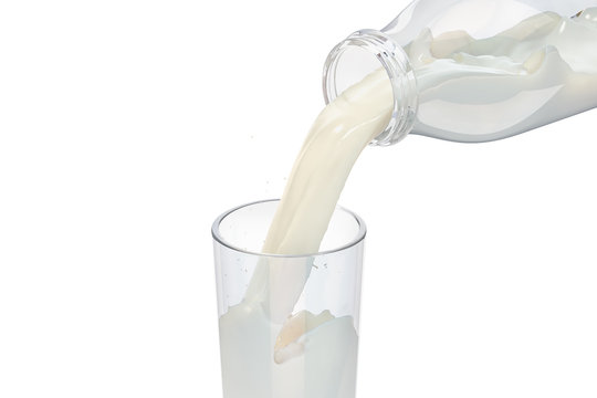 Pouring fresh milk into a glass, 3D rendering