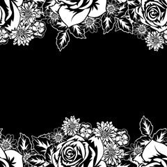 seamless monochrome pattern of flowers for greeting cards, background, price tags