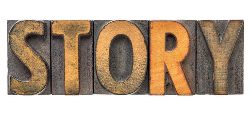 story word in vintage letterpress wood type