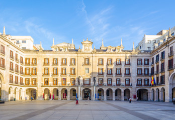 View of plaza porticada square in Santander, Spain