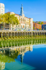 Waterfront of Nervion river near the town hall in Bilbao, Spain