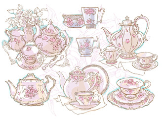 Tea set service vector illustration. - 200816170