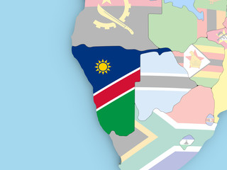 Map of Namibia with flag on globe
