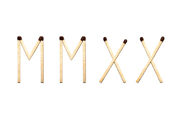 roman number two thousand twenty of matches, on white isolated background
