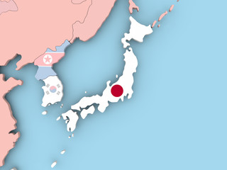 Map of Japan with flag on globe