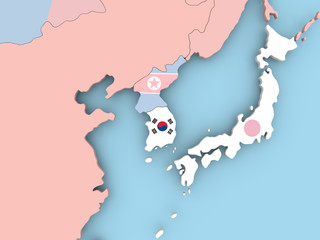 Map of South Korea with flag on globe