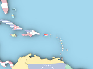 Map of Puerto Rico with flag on globe