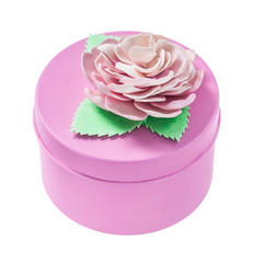 Pink round gift box isolated on white