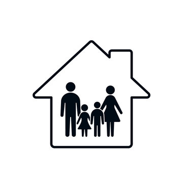 Family icon and house silhouette. Conceptual vector illustration