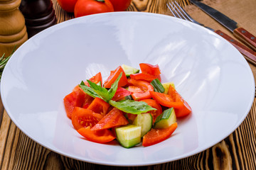 Vegetable salad with tomatoes and cucumbers