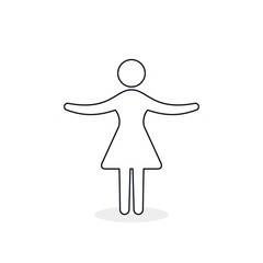 Woman line icon with raised hands up on white background. Female silhouette Vector illustration
