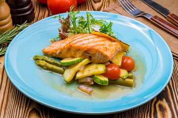 Salmon steak on the grill