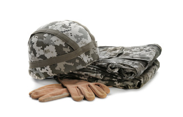 Fototapeta premium Military clothes on white background