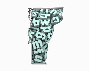 Vermont VT Letters Map Education Reading Writing Schools 3d Illustration