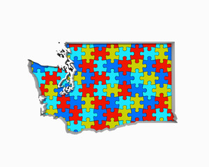 Washington WA Puzzle Pieces Map Working Together 3d Illustration
