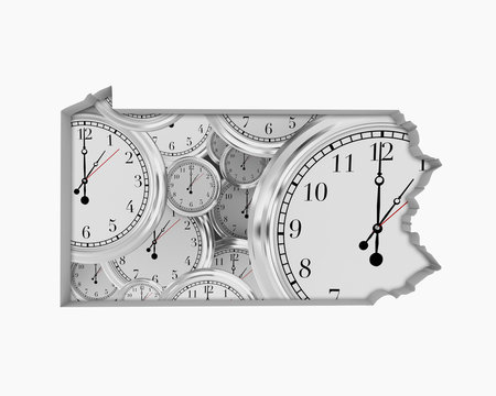 Pennsylvania PA Clock Time Passing Forward Future 3d Illustration