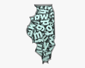 Illinois IL Letters Map Education Reading Writing Schools 3d Illustration