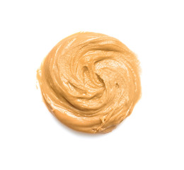 Creamy peanut butter on white background